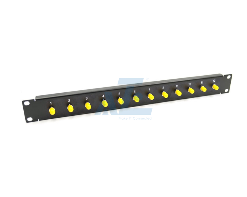 19" 1U Fiber Optics Panel with 12 Ports ST Adapters