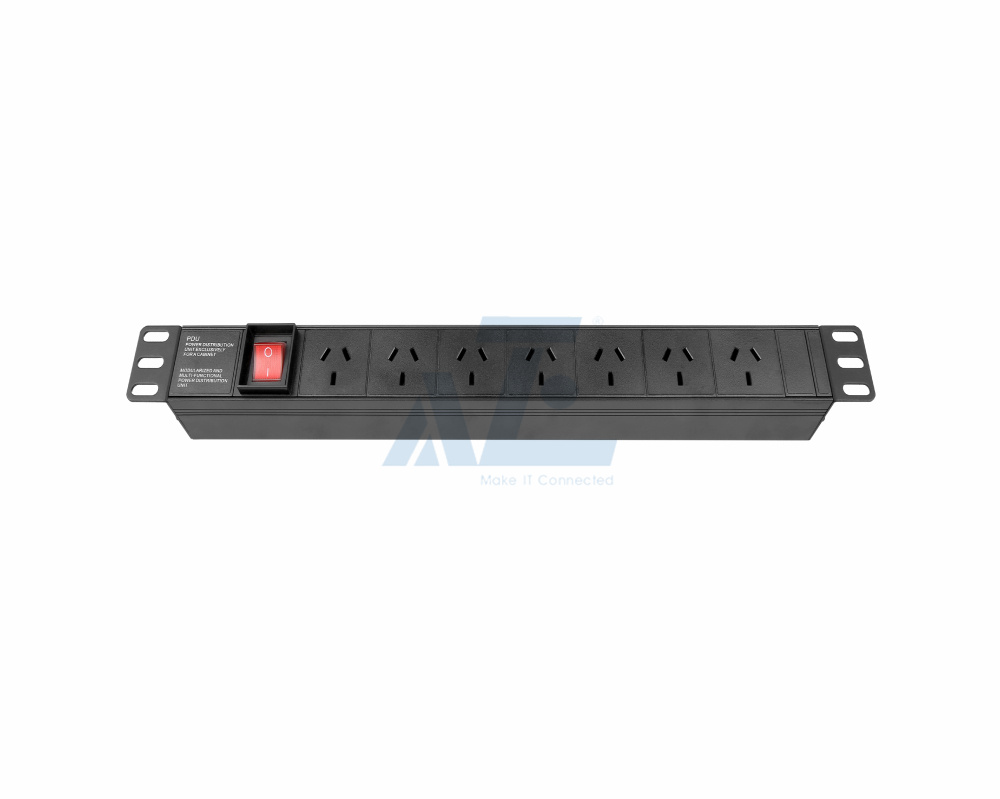 1RU 7 Way GPO Rack Mount PDU - Power Distribution Unit with IEC C14 Input